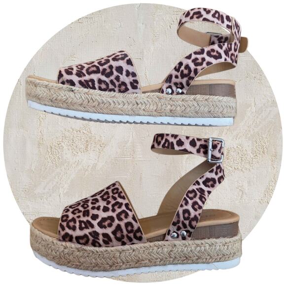 SODA Open Toe Espadrille Animal Print Buckle Strap Platform Wedge Sandal Sz 9 - Picture 3 of 4
